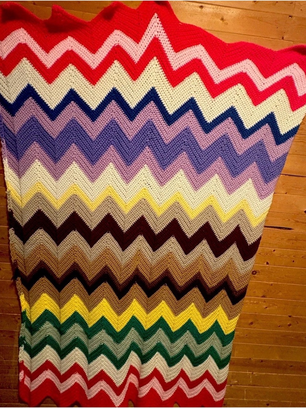 Vintage  Handmade Crochet ChevronDecorative Sofa Throw Blanket 60 x 39"
